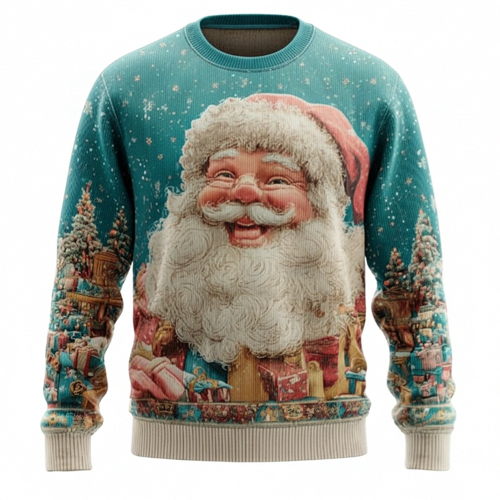 Long Sleeve Crewneck Sweatshirt for Men Christmas Santa Print Knit Casual Pullover Top Sweatshirts Fall Fashion 2026 Size L