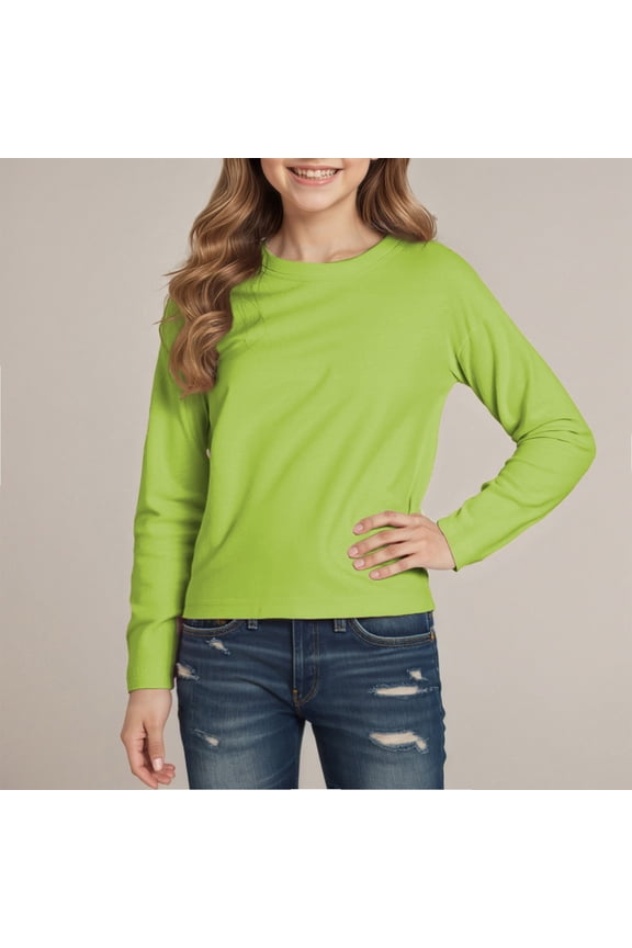 Long Sleeve Crewneck Tee for Girls Soft Everyday Basic Top Comfortable All Season Kids Shirt