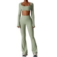 thumbnail image 1 of Long Sleeve Crop Top and Trousers Set for Women Breathable Tops Built In Bra Sports Shirt Square Neck Gym Wear, 1 of 17