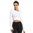 thumbnail image 1 of Long Sleeve Crop Tops for Women Tummy Cross Fitted Yoga Running Shirts Gym Workout Cropped Tank Tops, 1 of 5