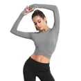 thumbnail image 1 of Long Sleeve Crop Tops for Women Tummy Cross Fitted Yoga Running Shirts Gym Workout Cropped Tank Tops, 1 of 5