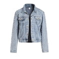 thumbnail image 1 of Long-Sleeve Denim Jacket for Women Durable Lapel Collar Pearl Rhinestone Cropped Denim Jackets Women's Casual Non-Hooded Jackets, 1 of 5