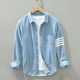 thumbnail image 1 of Long Sleeve Denim Shirt for Men Pure Cotton Casual Cowboy Tops Clothing Male New Fashion Stripes Button Up Shirt, 1 of 6