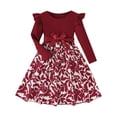 thumbnail image 1 of Long Sleeve Dress For Girls Crew Neck Ruffled Patchwork Midi Dress Casual Comfy Fall Winter Outfits With Belt (9 Years, Wine), 1 of 6