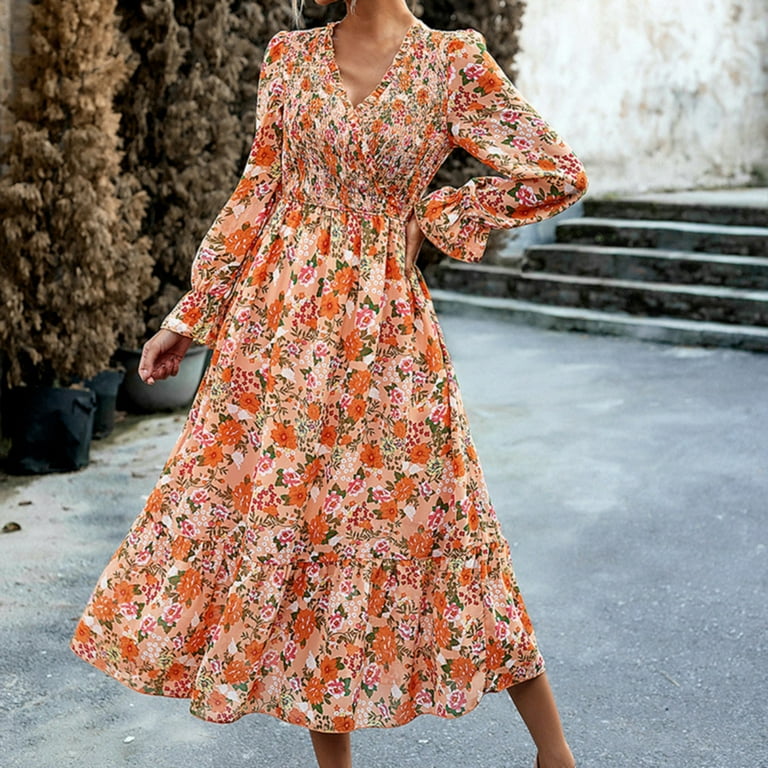 Women's Print V-Neck Long Sleeve Dress Women's Print V-Neck Long Sleeve Dress