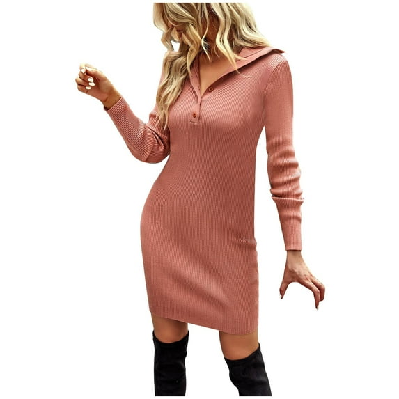 Long Sleeve Dress For Women Women Casual Solid Buttons Slim Fit Hip Wrap Long Sleeve Turn-down Collar Dresses falda vaquera mujer