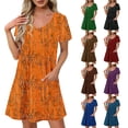 thumbnail image 1 of Long Sleeve Dress Plus Size Sundress Sun Dress Plus Size Women's Fashion Summer Print Short-sleeved V-neck Casual Dress Navy M, 1 of 2