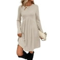 thumbnail image 1 of Long Sleeve Dress for Women Crew Neck Empire Waist Tunic Dress with Pockets, 1 of 5