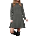 thumbnail image 1 of Long Sleeve Dress for Women Crew Neck Empire Waist Tunic Dress with Pockets, 1 of 9