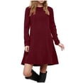 thumbnail image 1 of Long Sleeve Dress for Women Crew Neck Empire Waist Tunic Dress with Pockets, 1 of 9