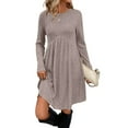 thumbnail image 1 of Long Sleeve Dress for Women Crew Neck Empire Waist Tunic Dress with Pockets, 1 of 5