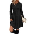 thumbnail image 1 of Long Sleeve Dress for Women Crew Neck Waist Tunic Dress with Pockets Black L, 1 of 6