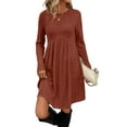 thumbnail image 1 of Long Sleeve Dress for Women Crew Neck Waist Tunic Dress with Pockets Caramel Color L, 1 of 6