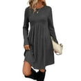thumbnail image 1 of Long Sleeve Dress for Women Crew Neck Waist Tunic Dress with Pockets Grey L, 1 of 6