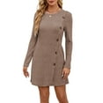 thumbnail image 1 of Long Sleeve Dress for Women Tunic Sweater Dresses with Pockets Fashion Buttons Side Khaki L, 1 of 8