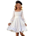 thumbnail image 1 of Long Sleeve Dresses,Girls Long Gown Flutter Sleeve Square Neck Ruffle Hem Elegant Party Dress,Girls Dresses,Z05 White,6-7 Years, 1 of 4
