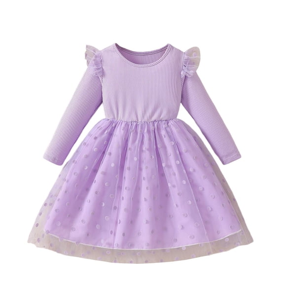 Long Sleeve Dresses for Girls Cute Polka Point Crewneck A Line Dress Fashion Party Dresses Size 3-10