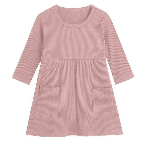 Long Sleeve Dresses for Girls with Pockets Size 2-6 Toddlers Kids Casual Solid Color Crewneck Loose Pullover Going Out Loungewear Midi Dress