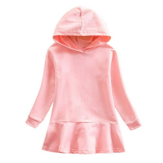 Long Sleeve Dresses for Little Girls with Hoodies Size 1-7 Toddlers Kids Casual Solid Color Pullover Loose Comfort Athletic Workout Sweatshirt Dress