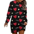thumbnail image 1 of Long Sleeve Dresses for Women Casual Round Neck Dress with Valentine Heart Print Casual Comfortable Outfits Fashion Women Fall Dresses Black L, 1 of 4
