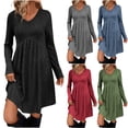 thumbnail image 1 of Long Sleeve Dresses for Women Ladies' Color Casual Long-sleeved V-neck Dress With Pockets And A Cinched Waist, 1 of 7