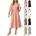 thumbnail image 1 of Long Sleeve Dresses for Women Polka Dot Dress - High Waist A-Line Swing Midi Dress with Puff Sleeves, Casual Fall Spring Dress, 1 of 5