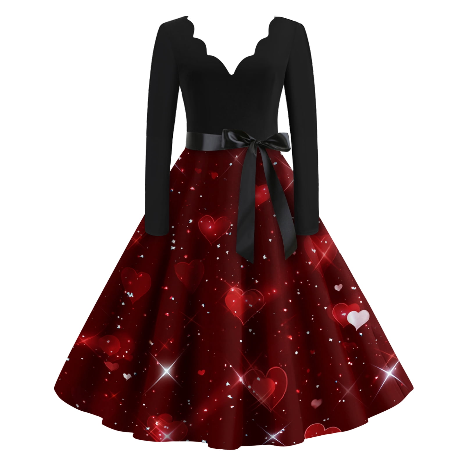 Yifymode Long Sleeve Dresses for Women V Neck Funny Print Valentine's Day Dresses Elegant Holiday Outfits Wine M, Women's, Size: Medium