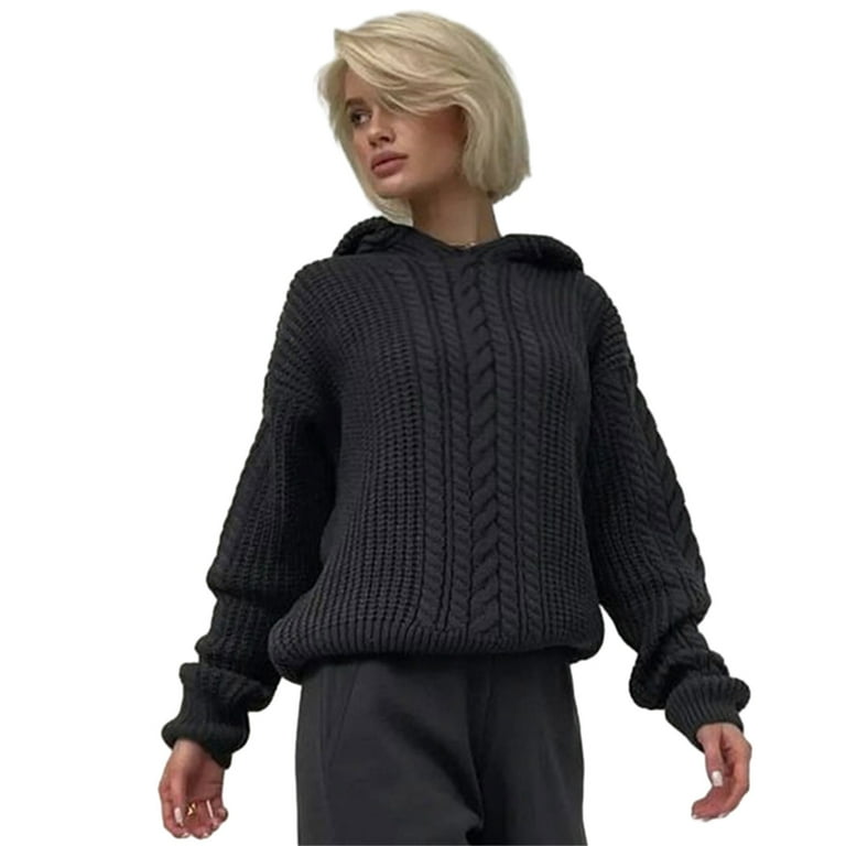 Loose Solid Color Hooded Sweater Loose Solid Color Hooded Sweater