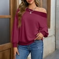 thumbnail image 1 of Long Sleeve Drop Shoulder Oversized Pullover Off Shoulder Sweatshirt for Women Fall Outfits Red S, 1 of 5