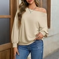thumbnail image 1 of Long Sleeve Drop Shoulder Oversized Pullover Tops Women's Off The Shoulder Sweatshirt Fall Outfits Khaki L, 1 of 5