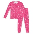 thumbnail image 1 of Long Sleeve Easter Cartoon Print Loungewear Top And Pants Set Hot Pink, 1 of 6