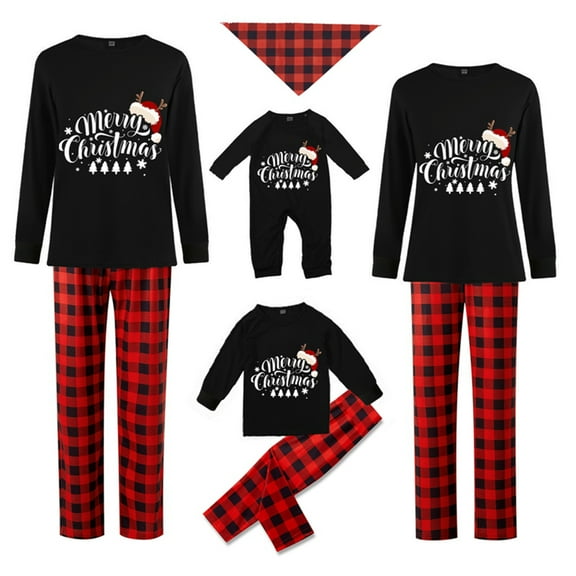 Long Sleeve Elk Printed Tops Plaid Pants Sleepwear Family Matching Christmas Pajamas Set Outfits