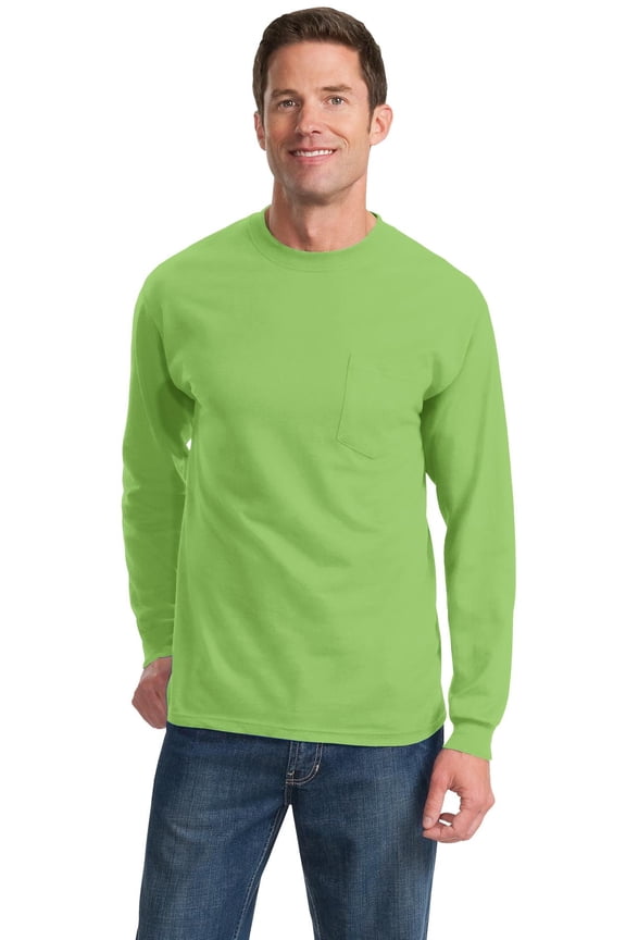 Long Sleeve Essential T-Shirt with Pocket. Lime. XL