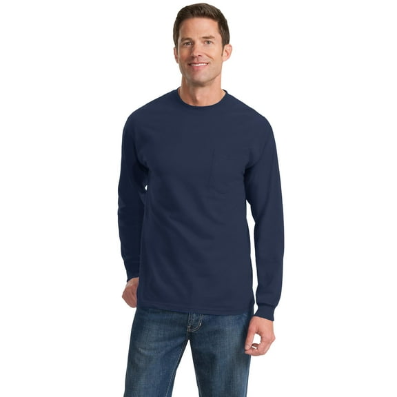 Long Sleeve Essential T-Shirt with Pocket. Navy. M