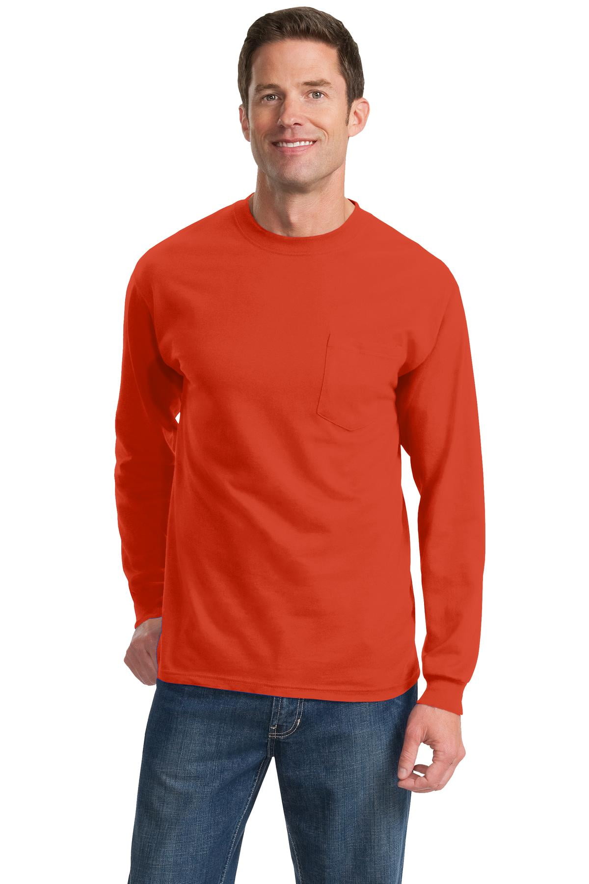 Long Sleeve Essential TShirt with Pocket. Orange. 2XL