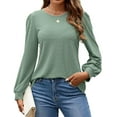 thumbnail image 1 of Long Sleeve Eyelet Tops for Women 2025 Spring Fall Crew Neck Shirts Casual Loose Blouse Trend Outfits Clothes Green M, 1 of 8
