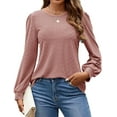 thumbnail image 1 of Long Sleeve Eyelet Tops for Women 2025 Spring Fall Crew Neck Shirts Casual Loose Blouse Trend Outfits Clothes Pink M, 1 of 9