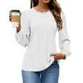 thumbnail image 1 of Long Sleeve Eyelet Tops for Women 2025 Spring Fall Crew Neck Shirts Casual Loose Blouse Trend Outfits Clothes White M, 1 of 8