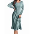 thumbnail image 1 of Long Sleeve Fall Dress for Women Casual Crew Neck Midi Long Ribbed Knit Ruffle Swing Maxi Dress Grayish Blue S, 1 of 7