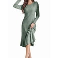 thumbnail image 1 of Long Sleeve Fall Dress for Women Casual Crew Neck Midi Long Ribbed Knit Ruffle Swing Maxi Dress Green XL, 1 of 7