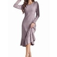thumbnail image 1 of Long Sleeve Fall Dress for Women Casual Crew Neck Midi Long Ribbed Knit Ruffle Swing Maxi Dress Light Purple S, 1 of 7
