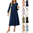 thumbnail image 1 of Long Sleeve Fall Dresses for Women Polka Dot Dress - Fall/Winter Casual High Waist A-Line Midi Dress with Puff Sleeves, 1 of 5