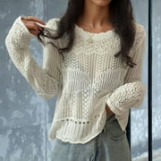 Long Sleeve Fall T Shirts for Women Long Sleeve Sweatshirt for Women Long Sleeve Solid Ladies Hollow Out Tops Blouse