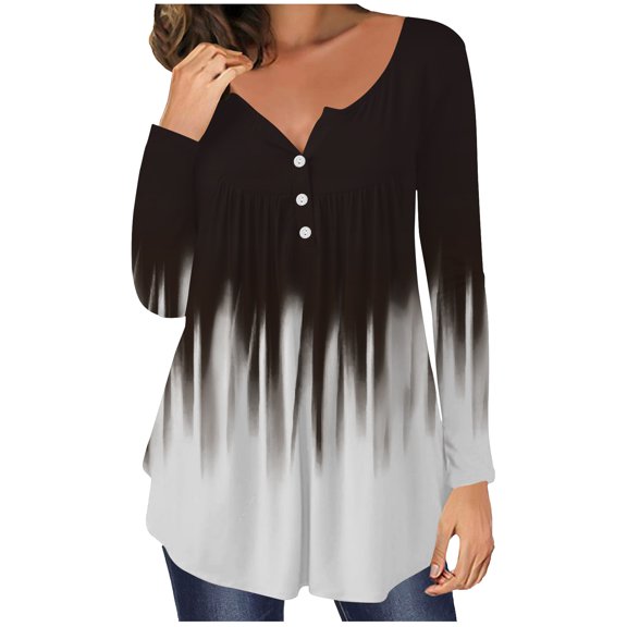 Long Sleeve Fall Tops Plus Size Womens Sweatshirt Casual Pullover Round Neck Long Sleeve Buttons Sweatshirt
