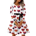 thumbnail image 1 of Long Sleeve Fit And Flare Heart Dress for Women Belted Waist Romantic Heart Print Flowy Skirt Soft Comfortable Fabric Ideal for Valentine s Day Casual Wear, Sizes S-5XL, 1 of 5