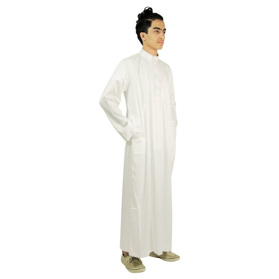 Long Sleeve Fitted Men's Formal Cream Thobe Polished Cotton Arab Robe - S