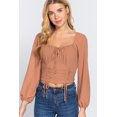 thumbnail image 1 of Long Sleeve Front Tied Ruched Detail Woven Top Rust ' S, 1 of 5