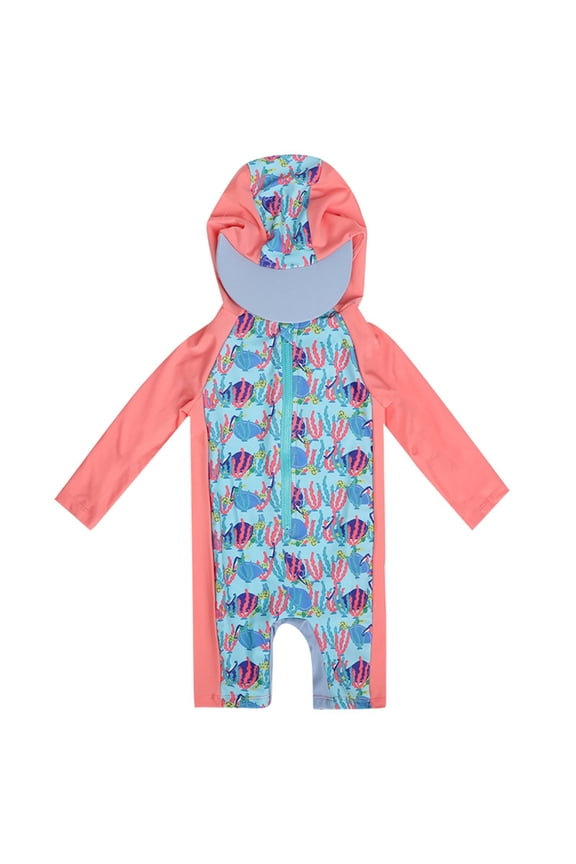 Long Sleeve Full Length Sunscreen Surf Suit With Hood For Girls Pool Beach Lake Water Activities UPF 50+