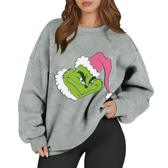 Long Sleeve Funny Cute Xmas Crewneck Pullover Ladies Christmas Sweatshirts 6-Gray XL 1