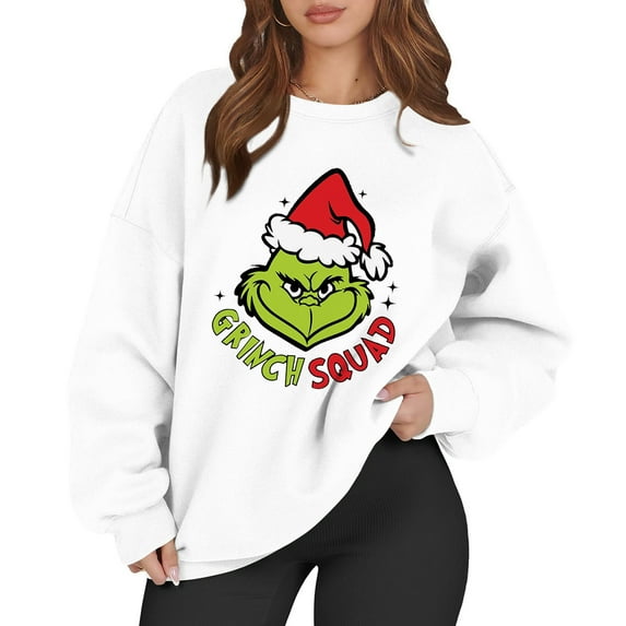 Long Sleeve Funny Cute Xmas Crewneck Pullover Soft Christmas Sweatshirts for Women 8-White XL 1